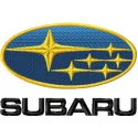 Subaru logo embroidery design showcased on fabric, perfect for auto enthusiasts and stitching on various items.