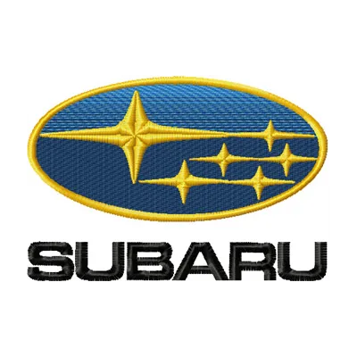 Subaru logo embroidery design showcased on fabric, perfect for auto enthusiasts and stitching on various items.