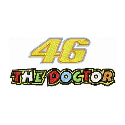 Preview of the 46 the doctor logo embroidery design, featuring a vibrant and detailed stitched pattern for auto and moto ent…