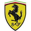 Ferrari logo embroidery design showcased on a vibrant background, ideal for stitching on apparel or accessories.