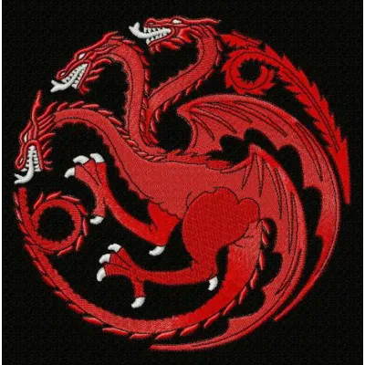 House Targaryen logo embroidery design featuring the iconic dragon emblem for Game of Thrones enthusiasts.