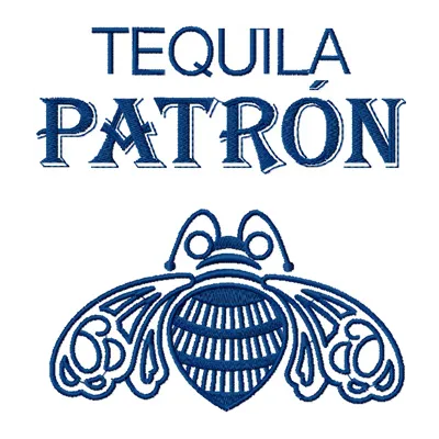 Tequila Patron embroidery design showcasing the iconic logo for creative stitching on apparel and accessories.