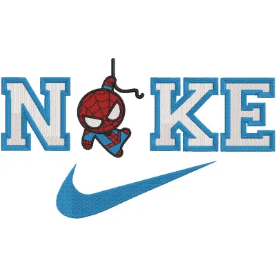 Embroidery design preview of Nike Spiderman logo featuring vibrant colors and detailed stitching.