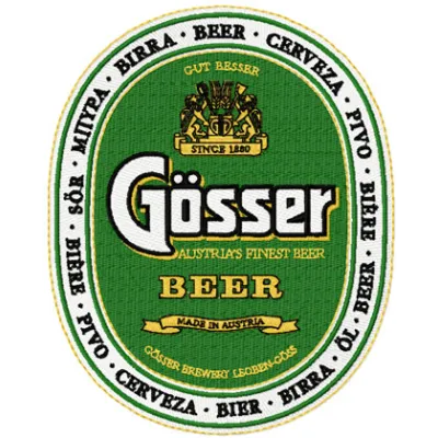 Gosser Beer logo embroidery design showcasing a vibrant stitched pattern for drink-themed projects.