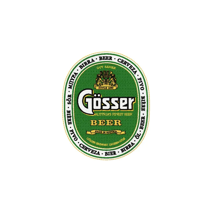 Gosser Beer logo embroidery design showcasing a vibrant stitched pattern for drink-themed projects.