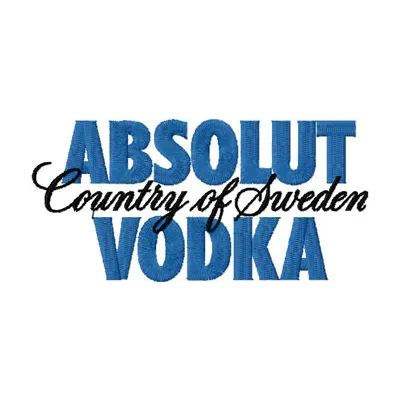 Embroidery design of the Absolut Vodka logo, ideal for stitching on apparel or accessories.
