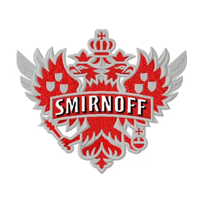 Smirnoff logo embroidery design showcased on a fabric background, ideal for crafting or personalizing drinkware.