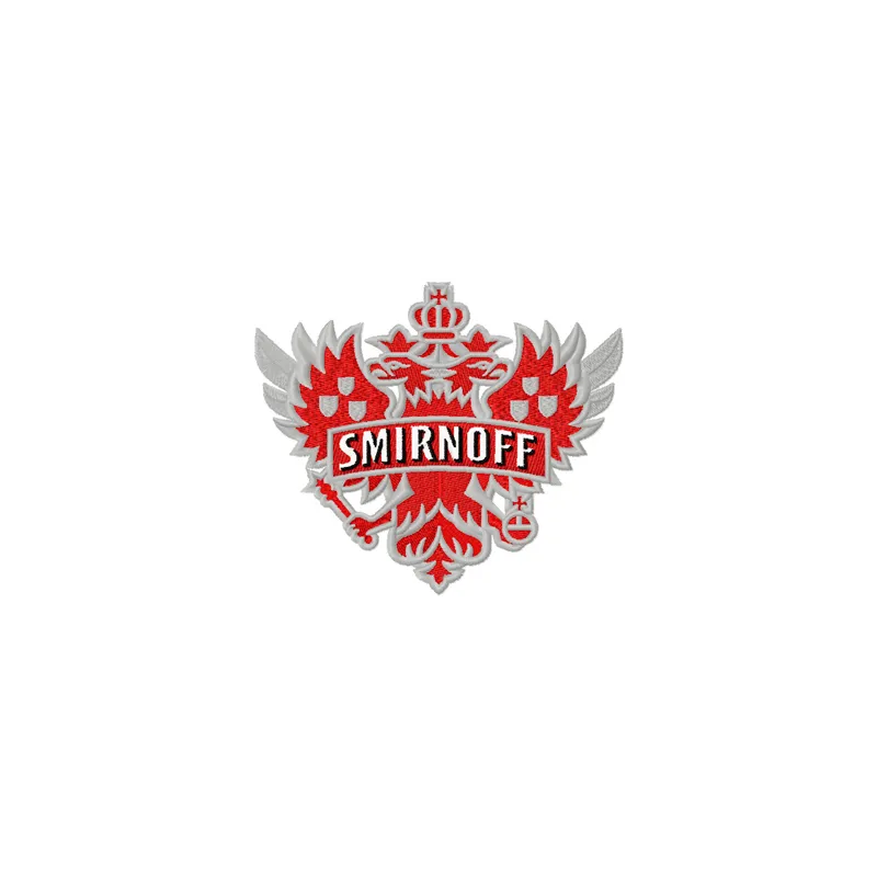 Smirnoff logo embroidery design showcased on a fabric background, ideal for crafting or personalizing drinkware.