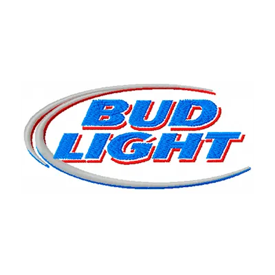 Bud Light logo embroidery design preview showcasing detailed stitching for apparel and accessories.