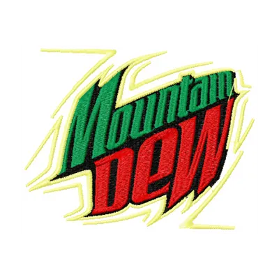 Mountain Dew embroidery design showcasing a vibrant logo for creative stitching on apparel and accessories.
