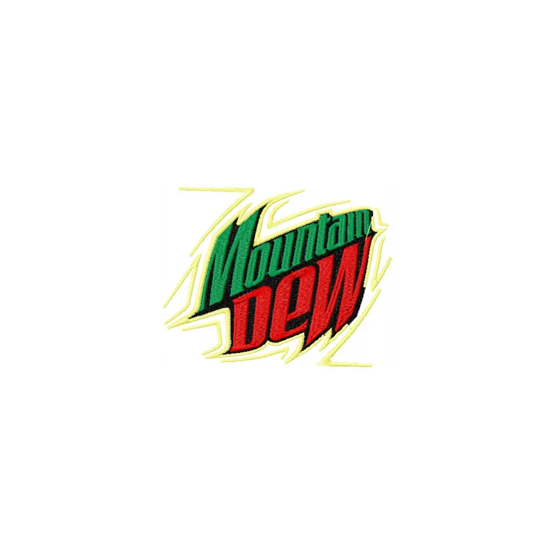 Mountain Dew embroidery design showcasing a vibrant logo for creative stitching on apparel and accessories.