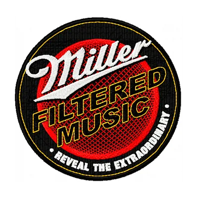 Miller filtered music logo embroidery design showcased on fabric, ideal for beverage-themed projects.
