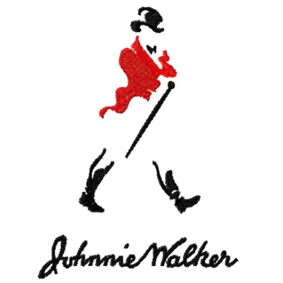 Johnnie Walker logo embroidery design preview showcasing intricate stitching patterns for beverage-themed projects.