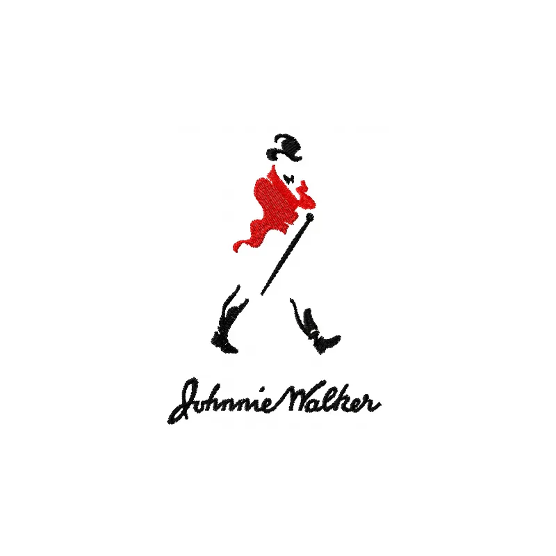 Johnnie Walker logo embroidery design preview showcasing intricate stitching patterns for beverage-themed projects.