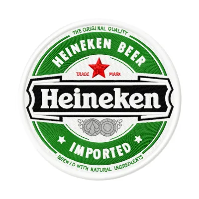 Heineken Beer round logo embroidery design, showcasing a vibrant stitched motif for drink-themed projects.