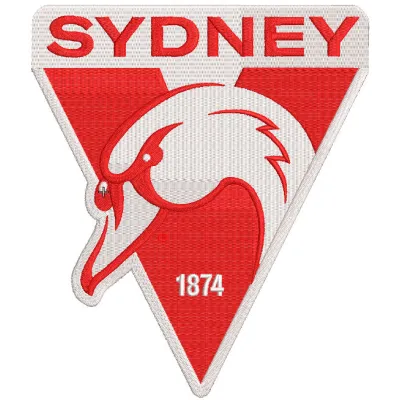 Sydney Swans Logo embroidery design preview showcasing vibrant colors and detailed stitching pattern.