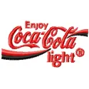Coca Cola light logo embroidery design preview, showcasing detailed stitching for beverage-themed projects.