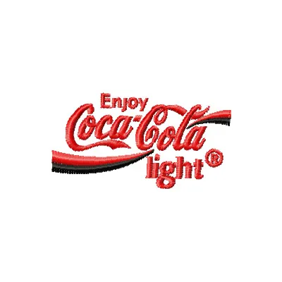 Coca Cola light logo embroidery design preview, showcasing detailed stitching for beverage-themed projects.