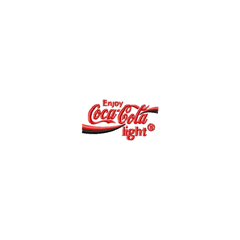 Coca Cola light logo embroidery design preview, showcasing detailed stitching for beverage-themed projects.