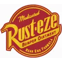 Rust-eze logo embroidery design showcased on a fabric, ideal for car enthusiasts and stitching on apparel.