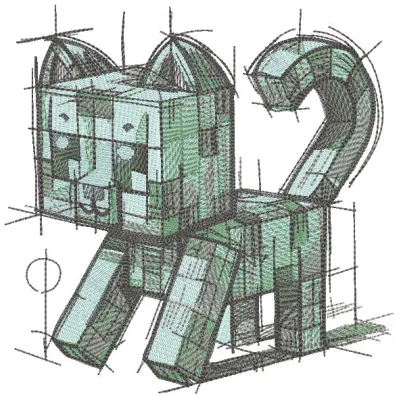 Preview of a Minecraft Cat sketch embroidery design showcasing intricate details and vibrant colors.