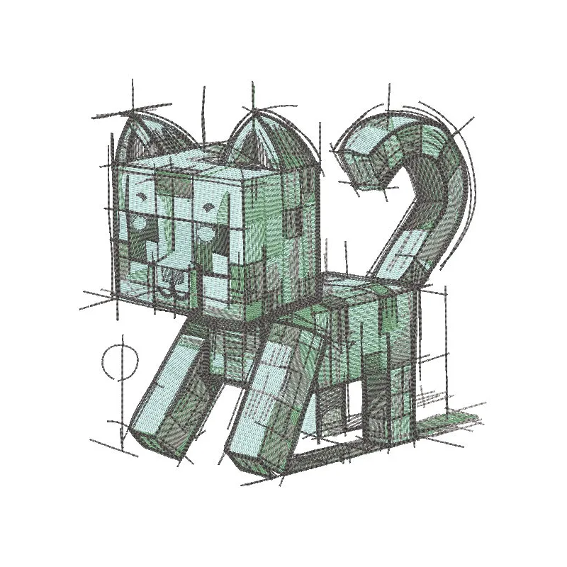 Preview of a Minecraft Cat sketch embroidery design showcasing intricate details and vibrant colors.