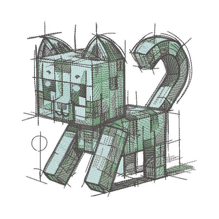 Minecraft Cat sketch embroidery design - Embroidery Design