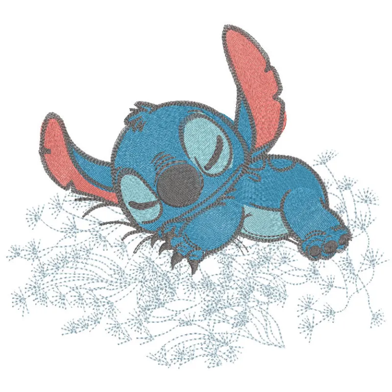 Embroidery design preview of Sweet Sleep Stitch featuring Lilo and Stitch characters in vibrant colors.