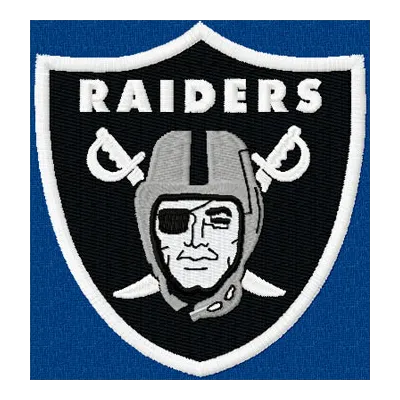 Oakland Raiders logo embroidery design featuring the iconic shield and sword motif for American football enthusiasts.