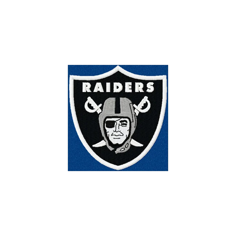 Oakland Raiders logo embroidery design featuring the iconic shield and sword motif for American football enthusiasts.