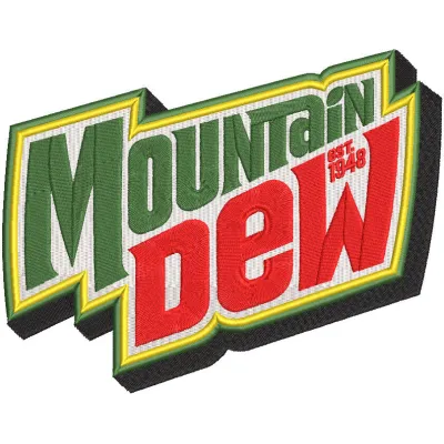 Embroidery design preview of the Mountain Dew logo 2024 with vibrant colors and detailed stitching.