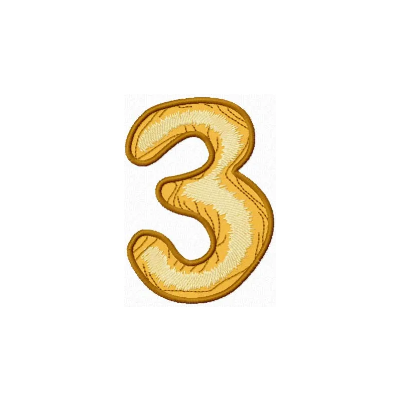 Wooden number three embroidery design preview, showcasing intricate stitching patterns for creative projects.