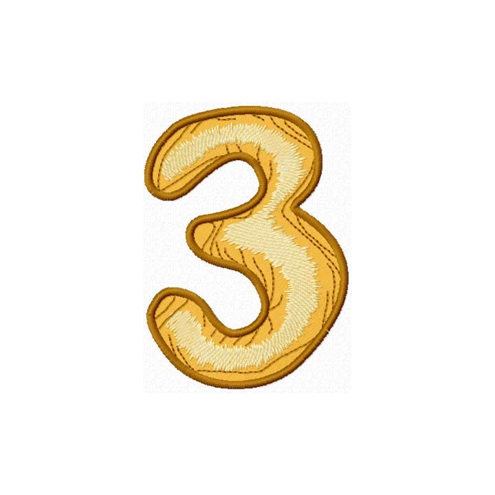 Wooden number three embroidery design - Embroidery Design