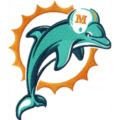 Miami Dolphins logo 1 embroidery design showcased on a vibrant background, ideal for stitching on sports apparel.
