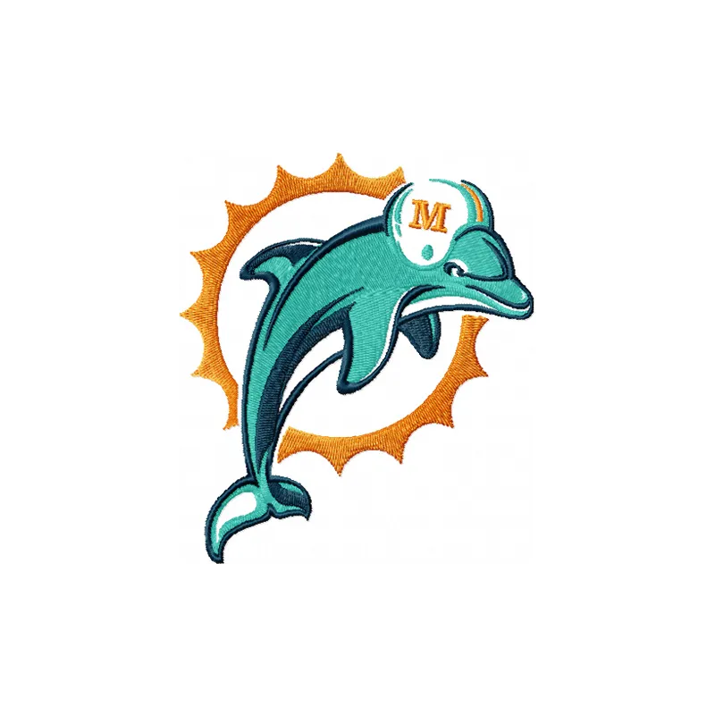 Miami Dolphins logo 1 embroidery design showcased on a vibrant background, ideal for stitching on sports apparel.
