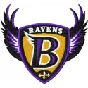Baltimore Ravens alternative logo embroidery design for American football fans, showcased in vibrant stitches.