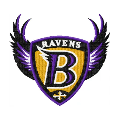 Baltimore Ravens alternative logo embroidery design for American football fans, showcased in vibrant stitches.