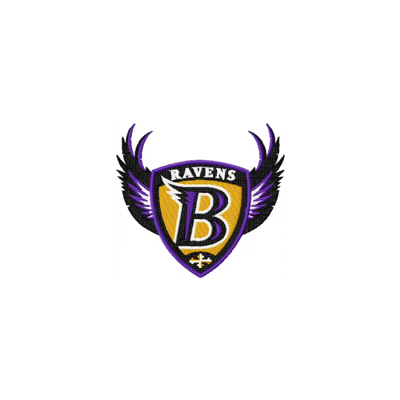 Baltimore Ravens alternative logo embroidery design for American football fans, showcased in vibrant stitches.