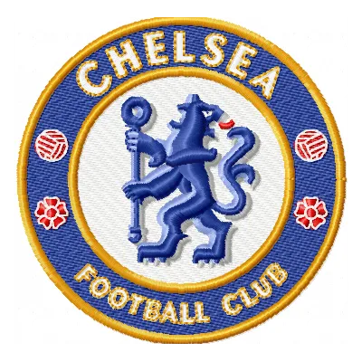 Chelsea Football Club logo embroidery design, showcasing a detailed stitching pattern for football enthusiasts.