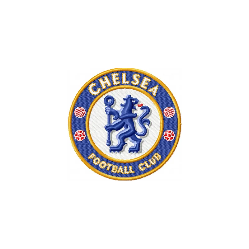 Chelsea Football Club logo embroidery design, showcasing a detailed stitching pattern for football enthusiasts.