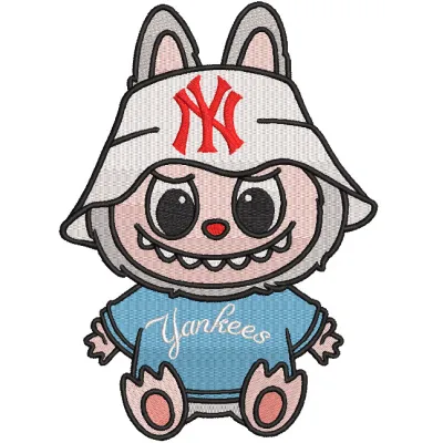 Embroidery design preview of Labubu Yankees pattern, showcasing vibrant colors and detailed stitching.