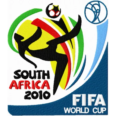 Embroidery design of the 2010 FIFA World Cup South Africa logo, ideal for sports apparel and accessories.
