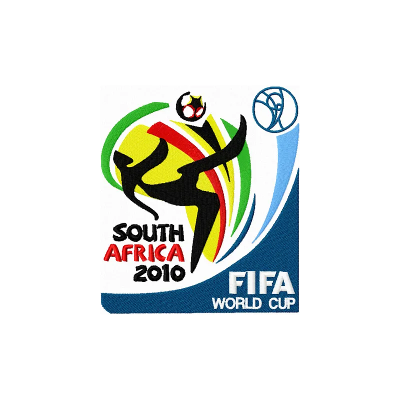 Embroidery design of the 2010 FIFA World Cup South Africa logo, ideal for sports apparel and accessories.