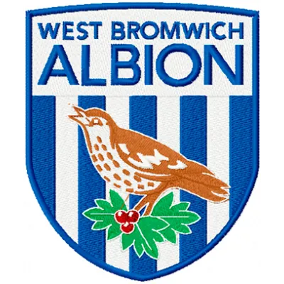West Bromwich Albion Football Club logo embroidery design, showcasing intricate stitching patterns for football enthusiasts.