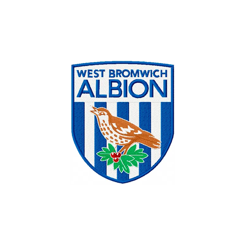 West Bromwich Albion Football Club logo embroidery design, showcasing intricate stitching patterns for football enthusiasts.