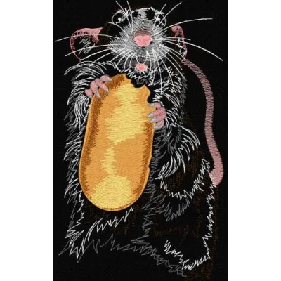 Preview of a rat embroidery design featuring a cute and playful rat motif, ideal for various fabric projects.
