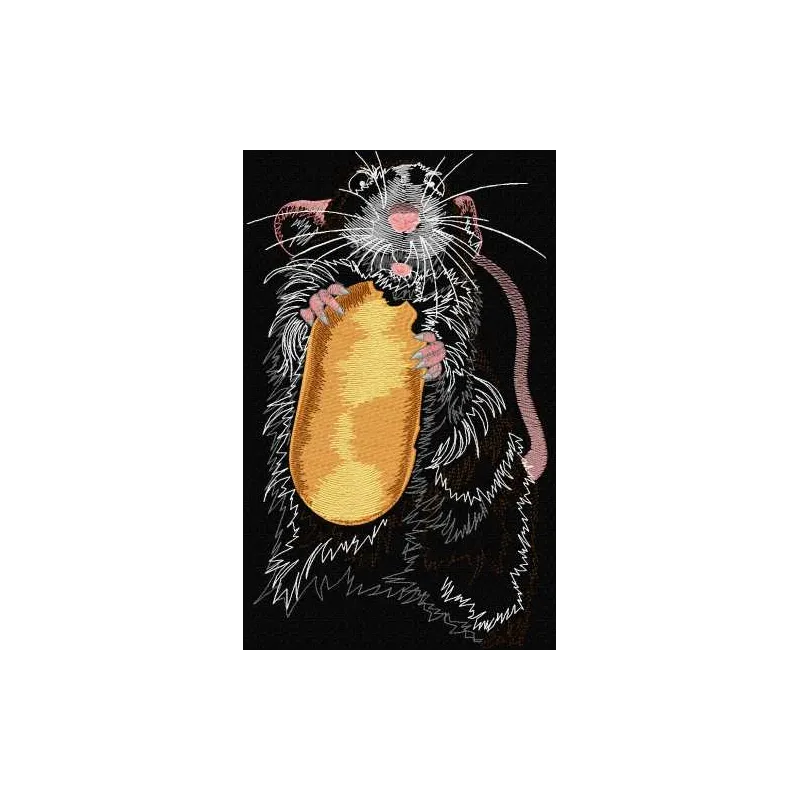 Preview of a rat embroidery design featuring a cute and playful rat motif, ideal for various fabric projects.