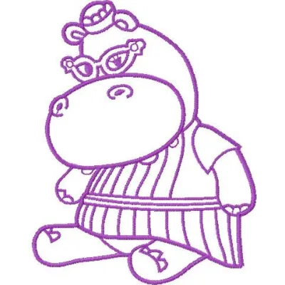 Hallie Hippo 12 embroidery design featuring a playful character from Doc McStuffins, ideal for children's projects.