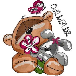 Teddy with bunny cross stitch embroidery design - Embroidery Design