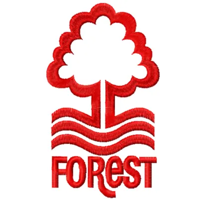 Nottingham Forest Football Club logo embroidery design showcased for stitching on apparel and accessories.